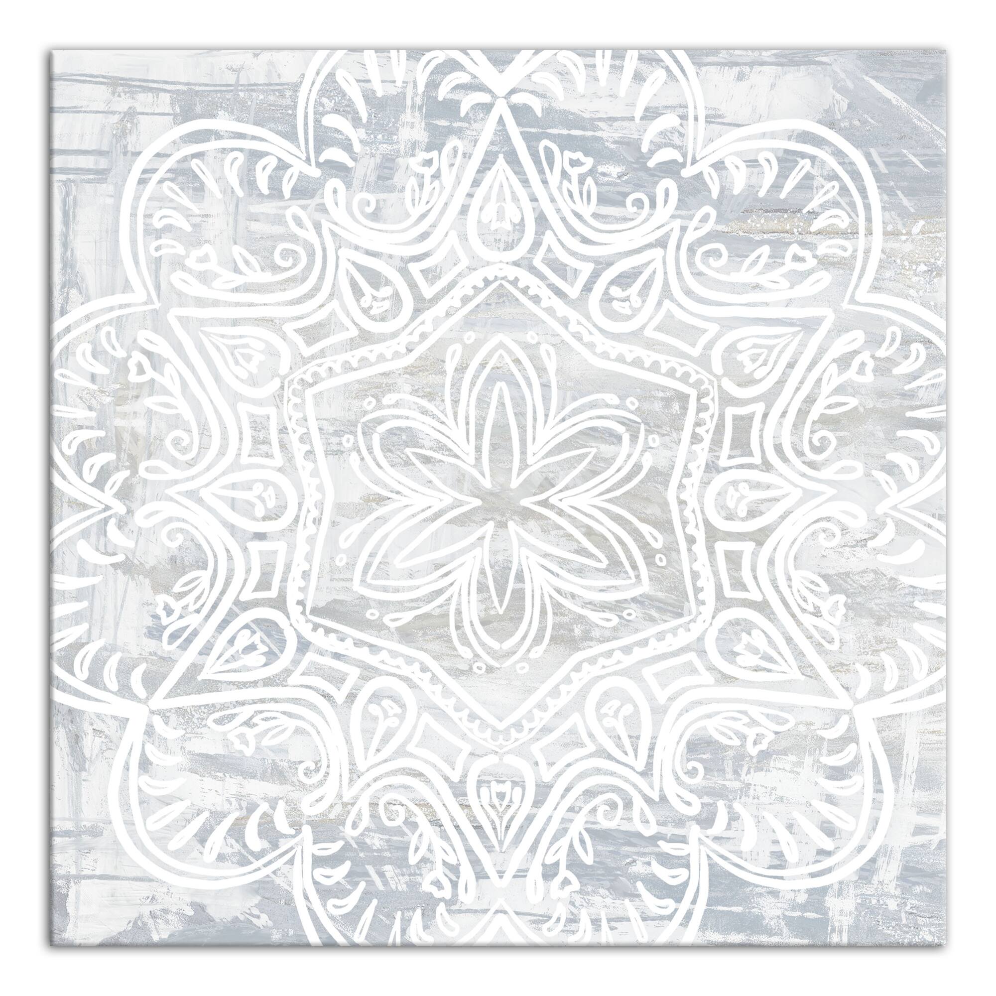 White Textured Medallion IV 16" x 16" Canvas Wall Art